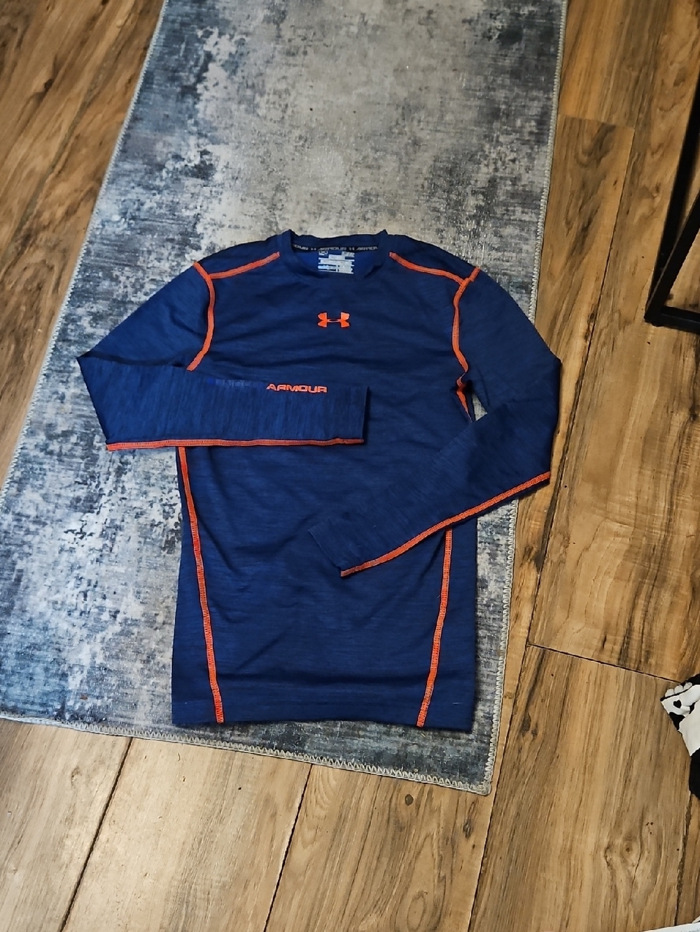 Under Armour Navy Long Sleeve Compression Top with Orange Trim